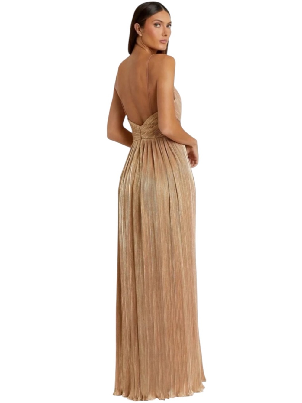 Ieena for Mac Duggal Dress 26275 Slit Metallic Rose Gold Ruched  Gown NWT Size 6 - Picture 2 of 12